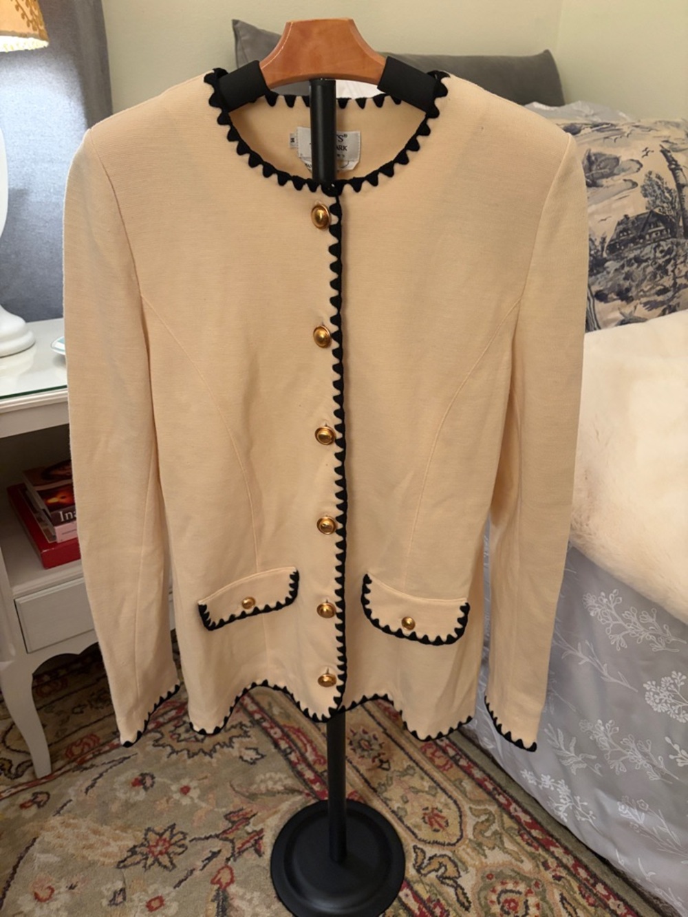 Ports 1961 Cream Jacket w/ Black Scalloped Trim & Gold Buttons-  Vintage wool